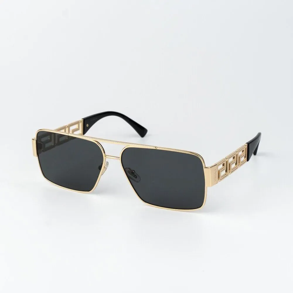 Versace Men Sunglasses Gold Grey Rectangle VE2290 100287 NEW AUTHENTIC